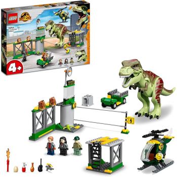Jucarie 76944 Jurassic World T. Rex Breakout Construction Toy (Set with Dinosaur Figure, Helicopter, Airport and Toy Car, Dinosaur Toy for Ages 4+)
