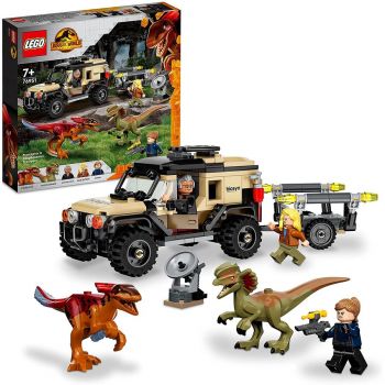 Jucarie 76951 Jurassic World Pyroraptor & Dilophosaurus Transport Construction Toy (Off-Road Toy Car with 2 Dinosaur Figures for Children Aged 7+)