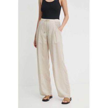 Emporio Armani pantaloni femei, culoarea bej, drept, high waist, 3D2P93 1NKGZ