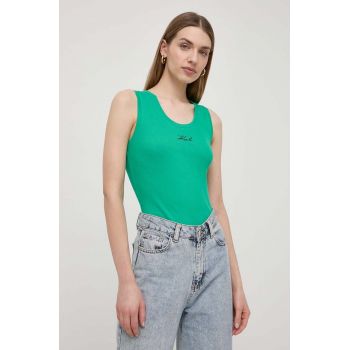 Karl Lagerfeld top din bumbac culoarea verde ieftin