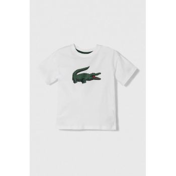 Lacoste tricou de bumbac pentru copii culoarea alb, cu imprimeu