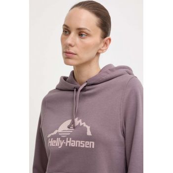 Helly Hansen bluza NORD GRAPHIC femei, culoarea violet, cu glugă, cu imprimeu, 62981