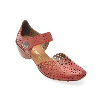 Pantofi casual RIEKER rosii, 43753, din piele naturala la reducere