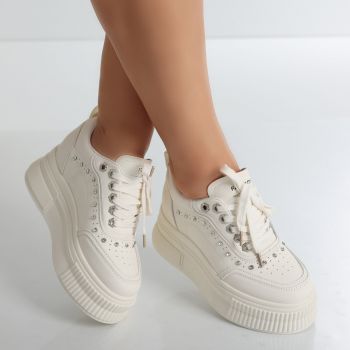 Sneakers dama cu platforma Bej din Piele Ecologica Amiasa