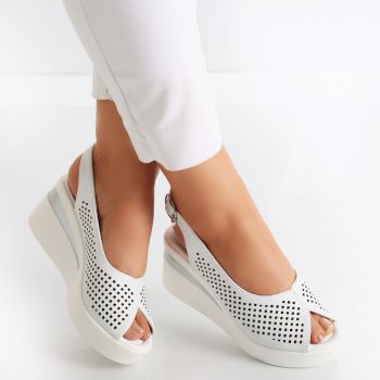 Sandale dama cu platforma Albi/Argintii din Piele Ecologica Lipoi ieftine