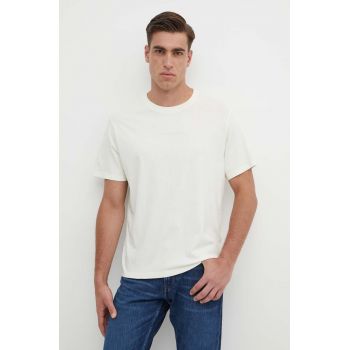 Pepe Jeans tricou din bumbac Dave Tee barbati, culoarea bej, cu imprimeu