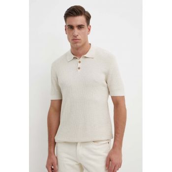 Sisley tricou polo din in culoarea bej, neted