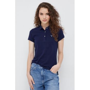 Gant polo de bumbac culoarea albastru marin, cu guler