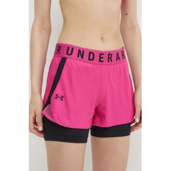 Under Armour pantaloni scurți de antrenament femei, culoarea roz, cu imprimeu, high waist