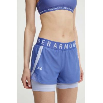 Under Armour pantaloni scurți de antrenament femei, culoarea violet, cu imprimeu, high waist