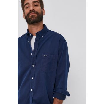 Paul&Shark Cămașă jeans bărbați, culoarea albastru marin, cu guler button-down, regular