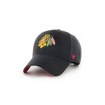 47brand șapcă NHL Chicago Blackhawks culoarea negru, cu imprimeu H-BLPMS04WBP-BKA de firma originala