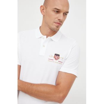 Gant polo de bumbac culoarea alb, cu imprimeu ieftin