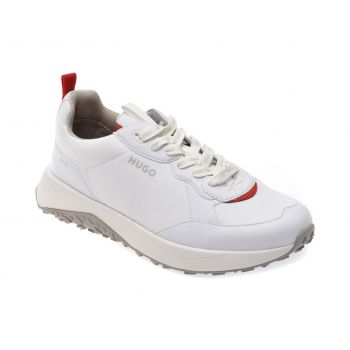 Pantofi sport HUGO albi, 7265, din material textil si piele ecologica