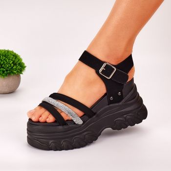 Sandale Cu Platforma Dama Negre Cu Bareta Hange de firma originala