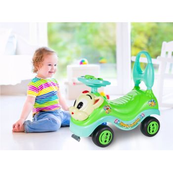 Masinuta fara pedale Ride-on Malplay Kitty Green cu spatar inalt, volan cu claxon, sistem antirasturnare de la 18 luni pana la 27 kg