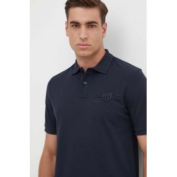 Gant polo de bumbac culoarea albastru marin, cu imprimeu