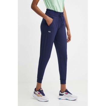 Under Armour pantaloni de antrenament femei, culoarea albastru marin, neted