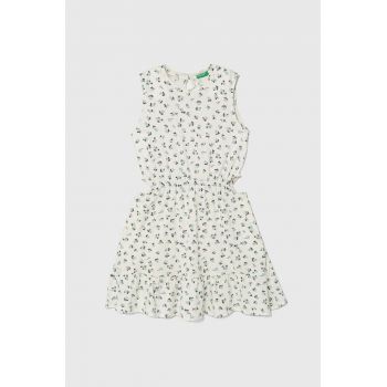 United Colors of Benetton rochie din bumbac pentru copii culoarea bej, mini, evazati