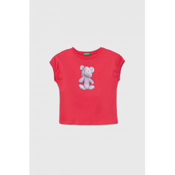 United Colors of Benetton tricou de bumbac pentru copii culoarea roz