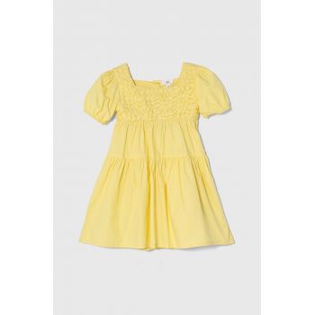 zippy rochie din bumbac pentru copii culoarea galben, midi, evazati