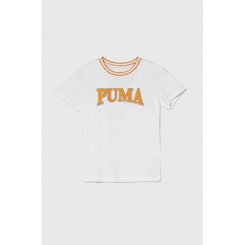 Puma tricou de bumbac pentru copii PUMA SQUAD B culoarea alb, cu imprimeu