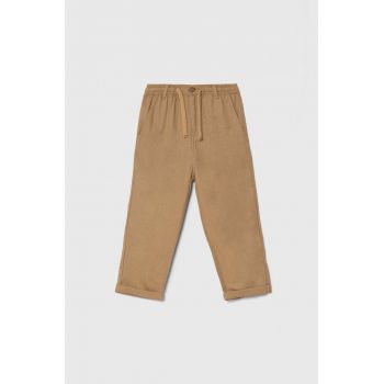United Colors of Benetton pantaloni de in pentru copii culoarea maro, neted ieftini