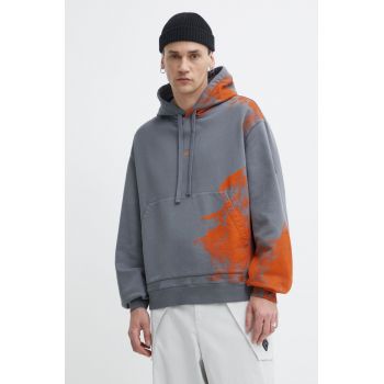 A-COLD-WALL* hanorac de bumbac Brushstroke Hoodie barbati, culoarea gri, cu glugă, cu imprimeu, ACWMW183