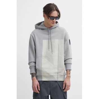 A-COLD-WALL* hanorac de bumbac Strand Hoodie barbati, culoarea gri, cu glugă, cu imprimeu, ACWMW186