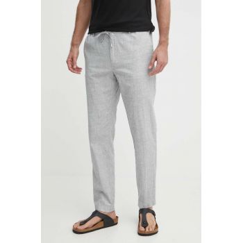 BOSS pantaloni din amestec de in culoarea gri, drept, 50512565