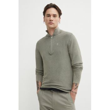 G-Star Raw pulover de bumbac culoarea verde, light, cu turtleneck