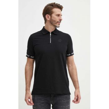 Karl Lagerfeld tricou polo bărbați, culoarea negru, cu imprimeu, 542221.745018