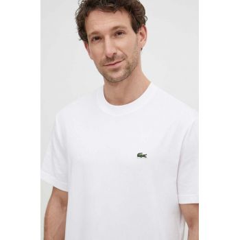 Lacoste tricou din bumbac barbati, culoarea alb, neted, TH7318