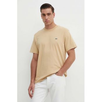 Lacoste tricou din bumbac barbati, culoarea bej, neted