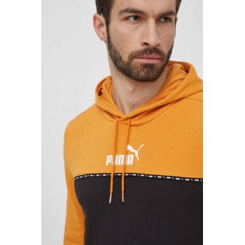Puma bluză bărbați, culoarea portocaliu, cu glugă, imprimeu, 675173