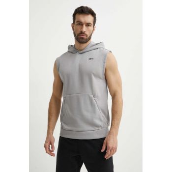 Reebok vesta Strength barbati, culoarea gri, cu glugă, neted, 100075771