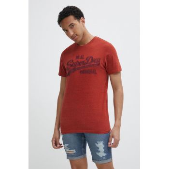 Superdry tricou din bumbac barbati, culoarea rosu, melanj