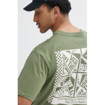 Vans tricou din bumbac barbati, culoarea verde, cu imprimeu