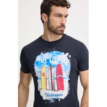 Vilebrequin tricou din bumbac PORTISOL barbati, culoarea albastru marin, cu imprimeu, PTSAP385