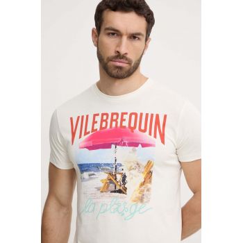 Vilebrequin tricou din bumbac PORTISOL barbati, culoarea bej, cu imprimeu, PTSAP386