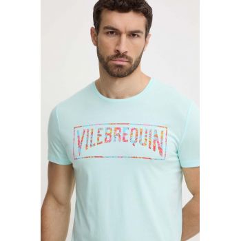 Vilebrequin tricou din bumbac THOM barbati, culoarea turcoaz, cu imprimeu, THOAP349