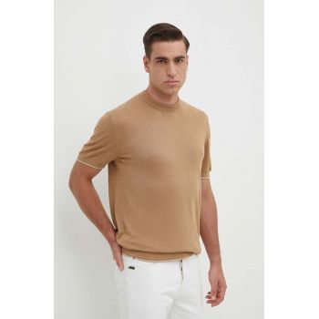 BOSS tricou de in culoarea bej, uni, 50511757