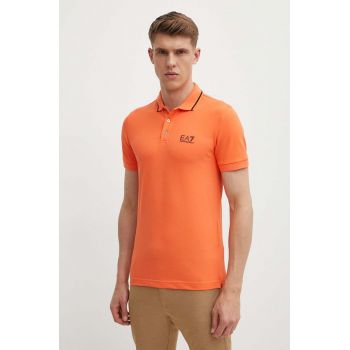EA7 Emporio Armani tricou polo barbati, culoarea portocaliu, neted ieftin