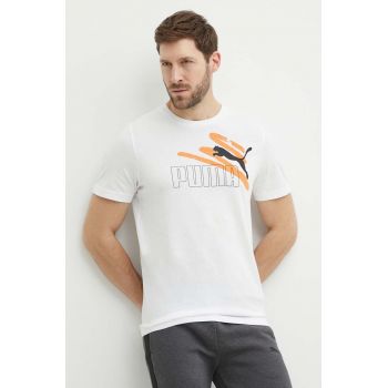 Puma tricou din bumbac bărbați, culoarea alb, cu imprimeu, 678988