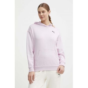 Puma hanorac de bumbac BETTER ESSENTIALS femei, culoarea violet, cu glugă, uni 675988