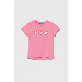 United Colors of Benetton tricou de bumbac pentru copii culoarea roz