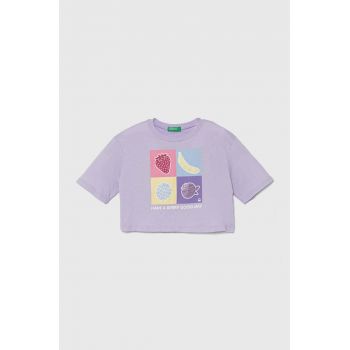 United Colors of Benetton tricou de bumbac pentru copii culoarea violet