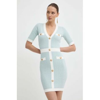 Elisabetta Franchi rochie culoarea turcoaz, mini, mulata, AM81B42E2