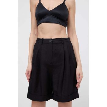 Karl Lagerfeld pantaloni scurti din in culoarea negru, neted, high waist