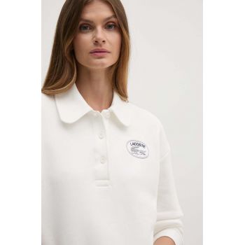 Lacoste hanorac de bumbac femei, culoarea alb, neted